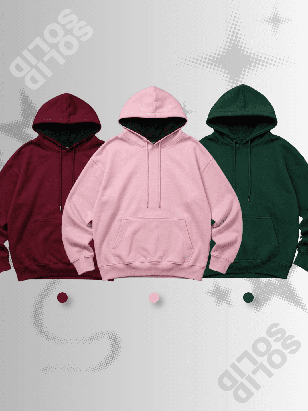 Vintage Burgundy, Blossom Pink & Forest Green Hoodie Trio